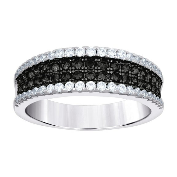 925 Sterling Silver Black-tone Womens Black White Cubic Zirconia Fashion Band Ring 7.6mm Long Size 8 Ring for Women and