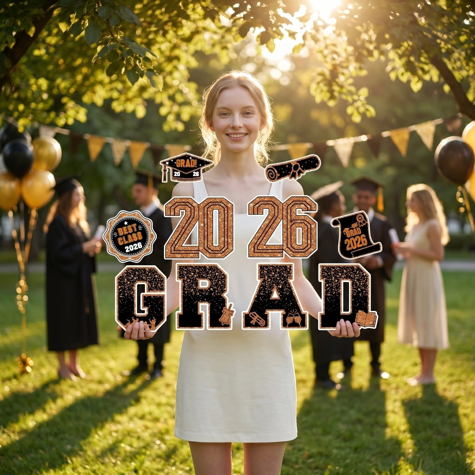 2026 Graduation Party Decorations, Graduation Yard Sign, Black Glitter, Letter Decor, Grad Cap Decorations, 10 Set, Outdoor Celebration Display