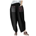 thumbnail image 1 of Pantalon Large en Lin pour Femmes Ample Fuselé Court Taille Élastique, 1 of 5