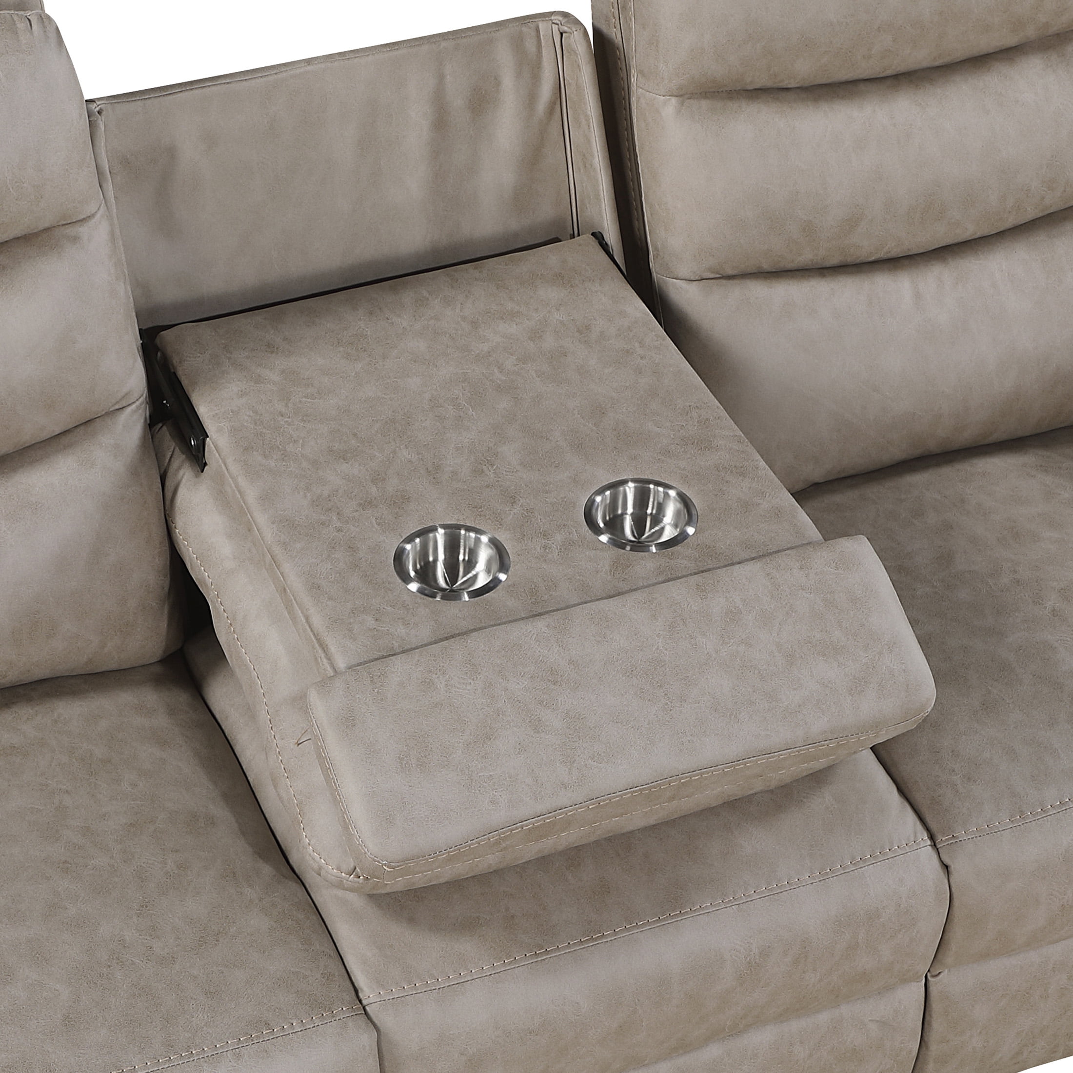 OakvillePark Solstice Microfiber Manual Double Reclining Sofa with Drop-down Cup Holders, Taupe