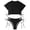 Black, variant on LIUJUNSHOP Women Swimsuits Short Sleeve Bathing Suit Solid 2 Piece Drawstring Swimwear