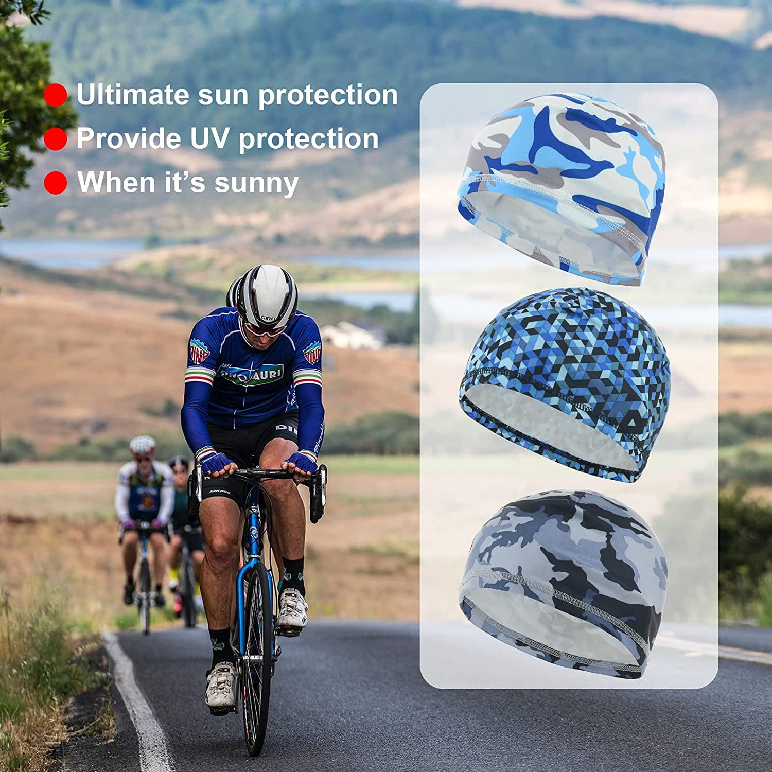 FFIY Pack of 3 Cycling Caps Helmet Liner Sweat Wicking Skull Cap Running Hat for Outdoor Cycling Biking Hiking Sports Walmart