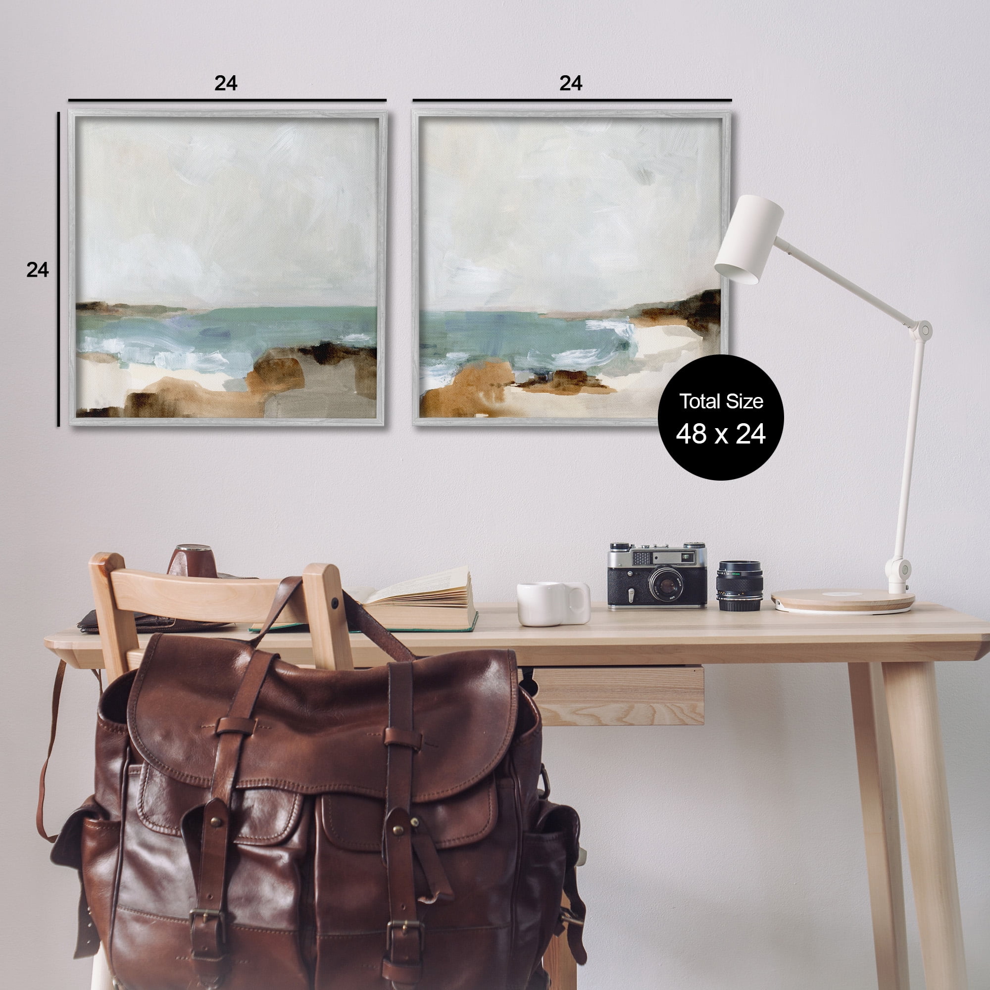 Stupell Industries Abstract Beach Cove Landscape Cliffs Nature Painting Gray Framed Art Print Wall Art, 24 x 24, Set of 2