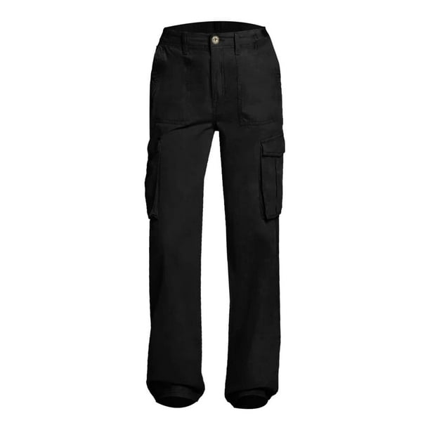 Gibobby pantalones para nieve mujer Pantalones cargo de corte recto ajustables Pantalones de senderismo holgados de cintura alta con bolsillo Pantalones de paracaídas de pierna ancha (Negro, XL)