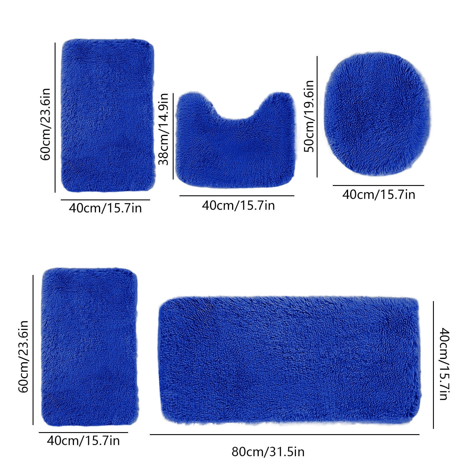 Solid Color Bath Mat 5-Piece Set, Non-Slip Water Absorbent Bathroom Rugs, Soft & Comfortable, Machine Washable for Home & Restroom Use