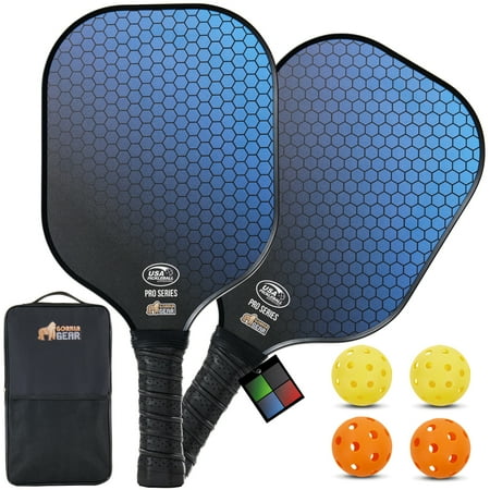 Gorilla Gear USAPA Pickleball Approved Paddle Set of 2  Fiberglass Pickle Racket  Balls  Bag  Blue