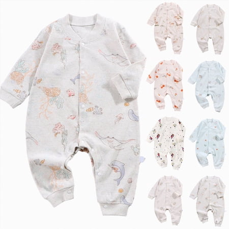Nwiuh Newborn Baby Boy Girl Romper Coming Home Outfits Cartoon Print Bodysuit Jumpsuit 0-24 Months (Orange 12-18 Months)