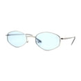 thumbnail image 1 of Narrow Hexagon Hippie Color Lens Metal Rim Dad Shade Sunglasses Silver Blue, 1 of 4