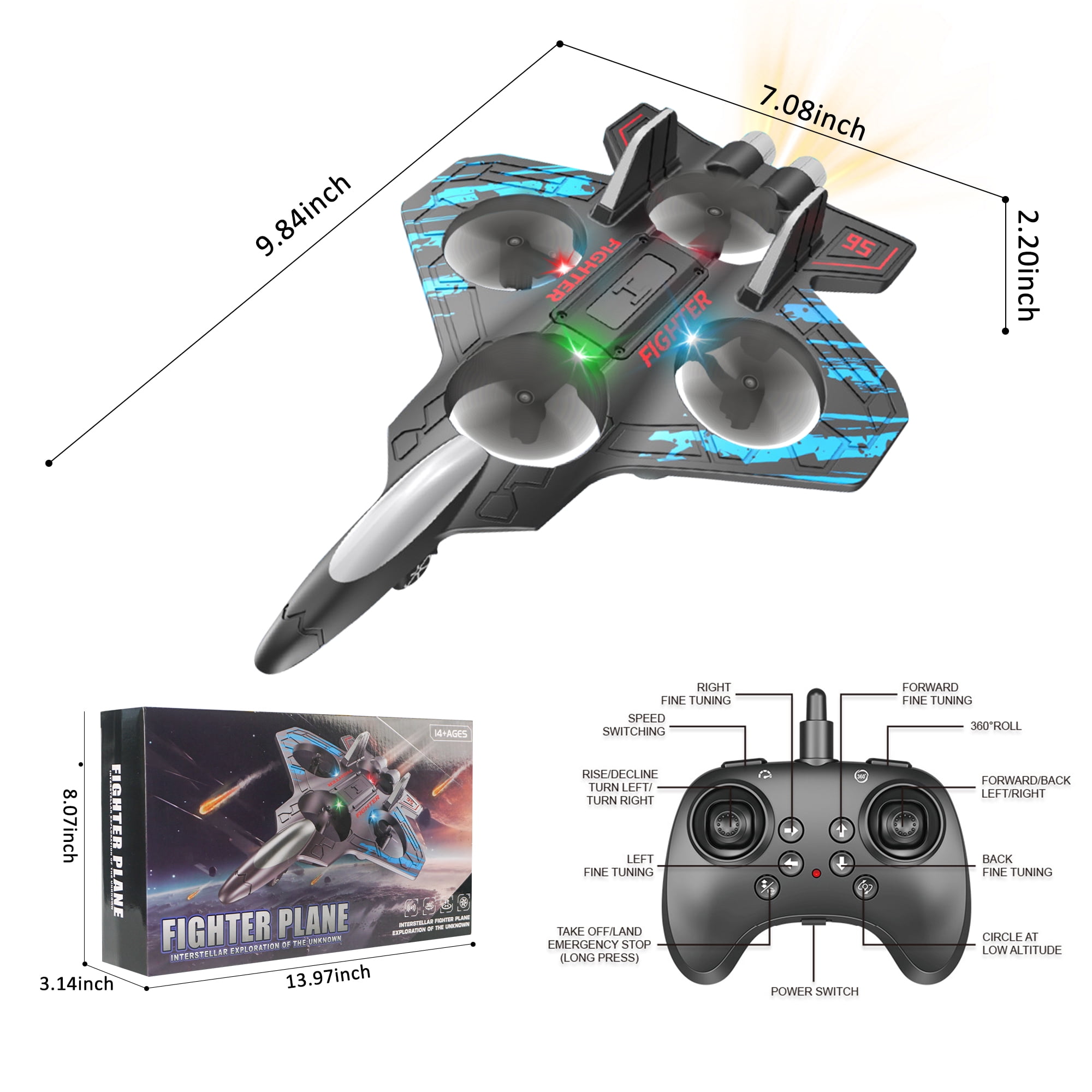 RC Plane 2.4GHZ Radio Control Helicopter 360°Flip Jet Fighter Foam Remote Control Airplane with LED Lights RC Toy Gift for Kids, Spinning Helicopter