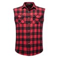 thumbnail image 2 of Fabrcox Plaid Sleeveless Flannel Shirt Men Collared Button Up Tank Top for Men Big and Tall Color Block Lightweight Outdoor Vest Shirt with Pockets Red L, 2 of 9