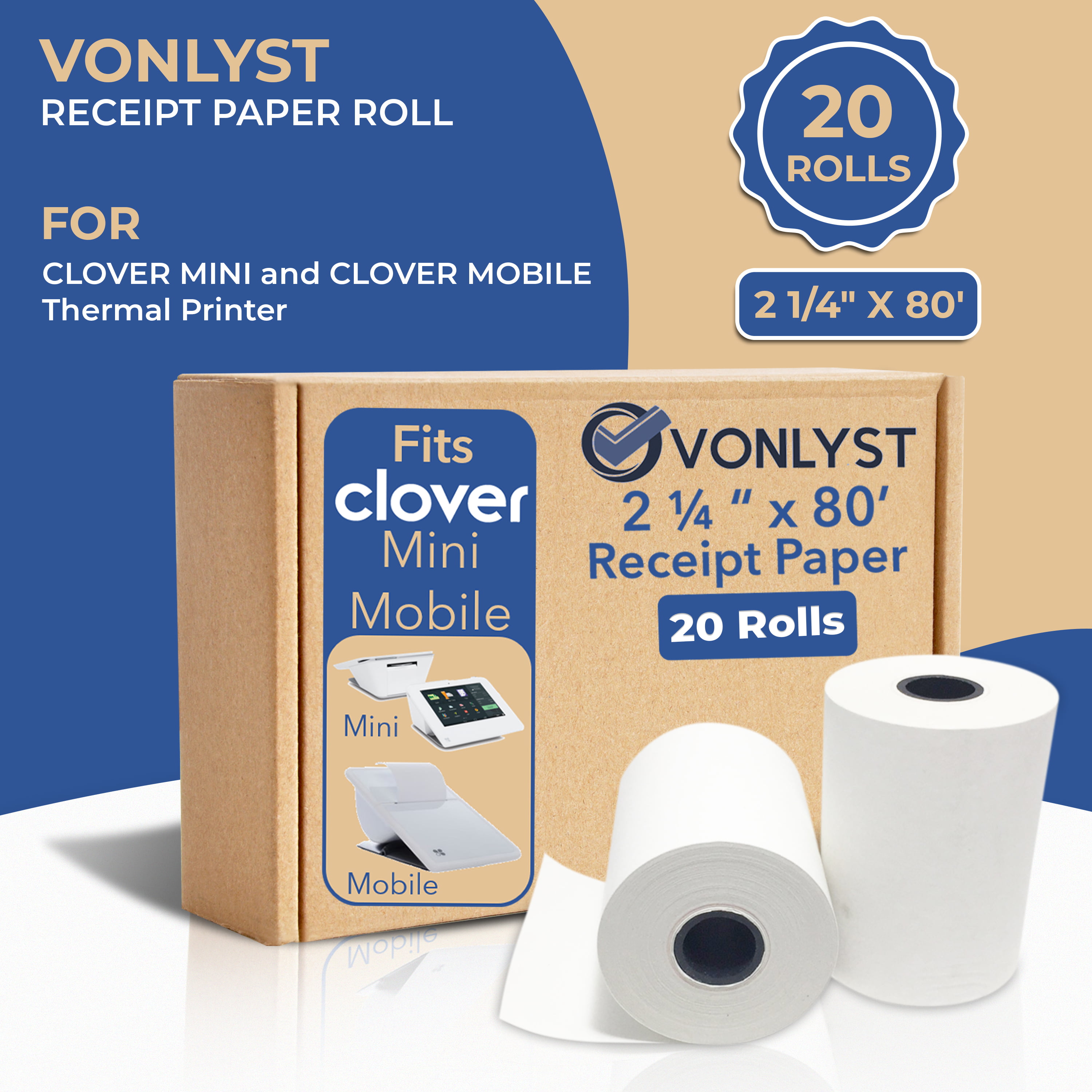 200 CLOVER MINI / MOBILE 2-1/4" x 85' THERMAL PAPER ROLLS  ~FREE SHIPPING~ 
