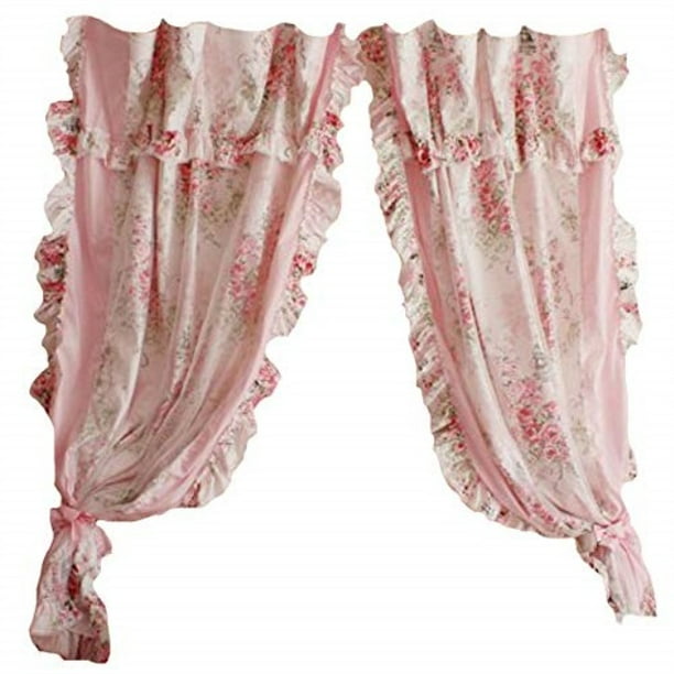 korean style rustic vintage pink rose curtain bedroom floral