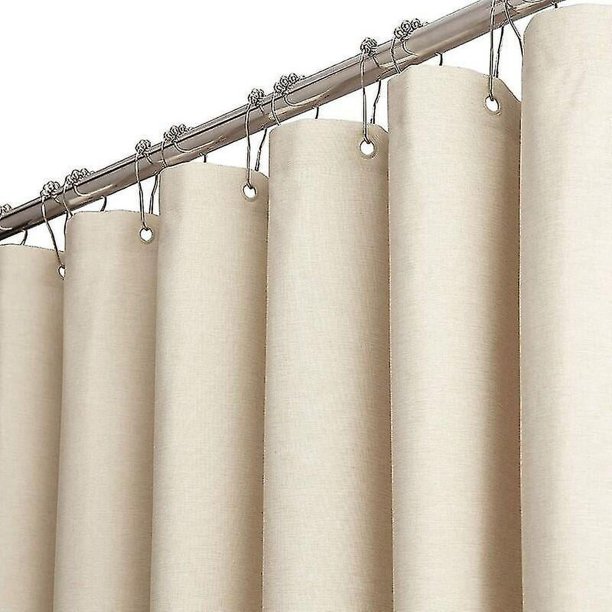 Cortina De Ducha De Tela Beige/Crema De 180x180 Cm, Juego De Cortina De Ducha De Tela De Poliéster Resistente Texturizada con 12 Ganchos De Plástico, Decoración Impermeable De Lujo