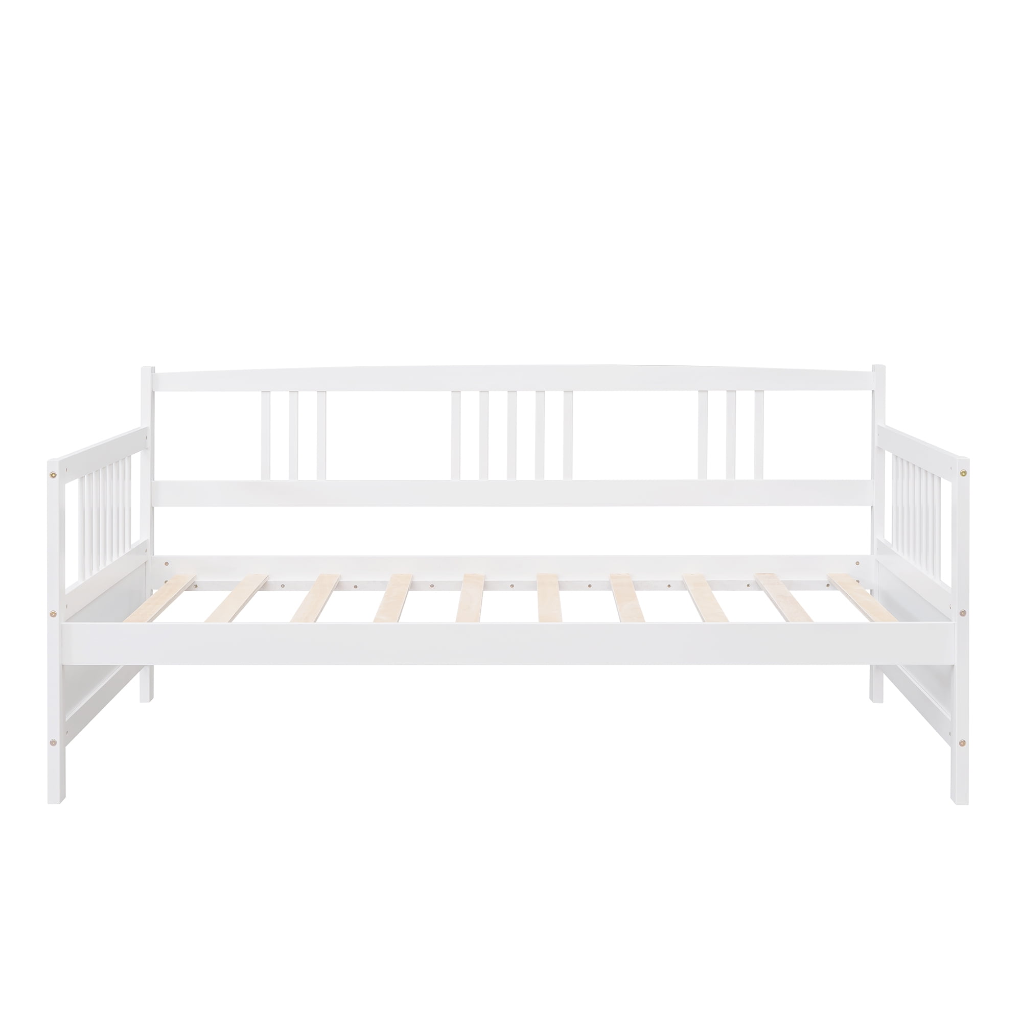 DEALTOPS Solid Wood Daybed with Trundle Twin Sofa Bed for Bedroom Living Room, White