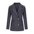 thumbnail image 5 of LYXSSBYX Jackets for Women Clearance Women's and Winter Solid Color Long Sleeve Double Breasted Lapel False Pocket Coat, 5 of 7