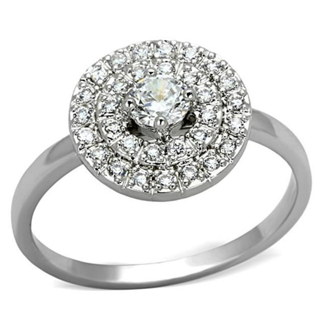 Alamode 3W493-9 Women Rhodium Brass Ring with AAA Grade CZ in Clear - Size 9