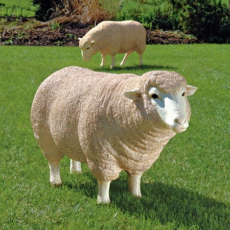 Merino Ewe Life-Size Sheep Statue: Head Up