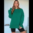 thumbnail image 4 of Sudaderas Oversize para Mujer, Cuello Redondo, Larga, Informales, Holgadas, con Aberturas, para Otoño Verde XL, 4 of 9
