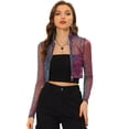 thumbnail image 1 of Chaqueta corta con cremallera y cuello levantado de lunares semitransparentes para mujer Azul L Allegra K, 1 of 5