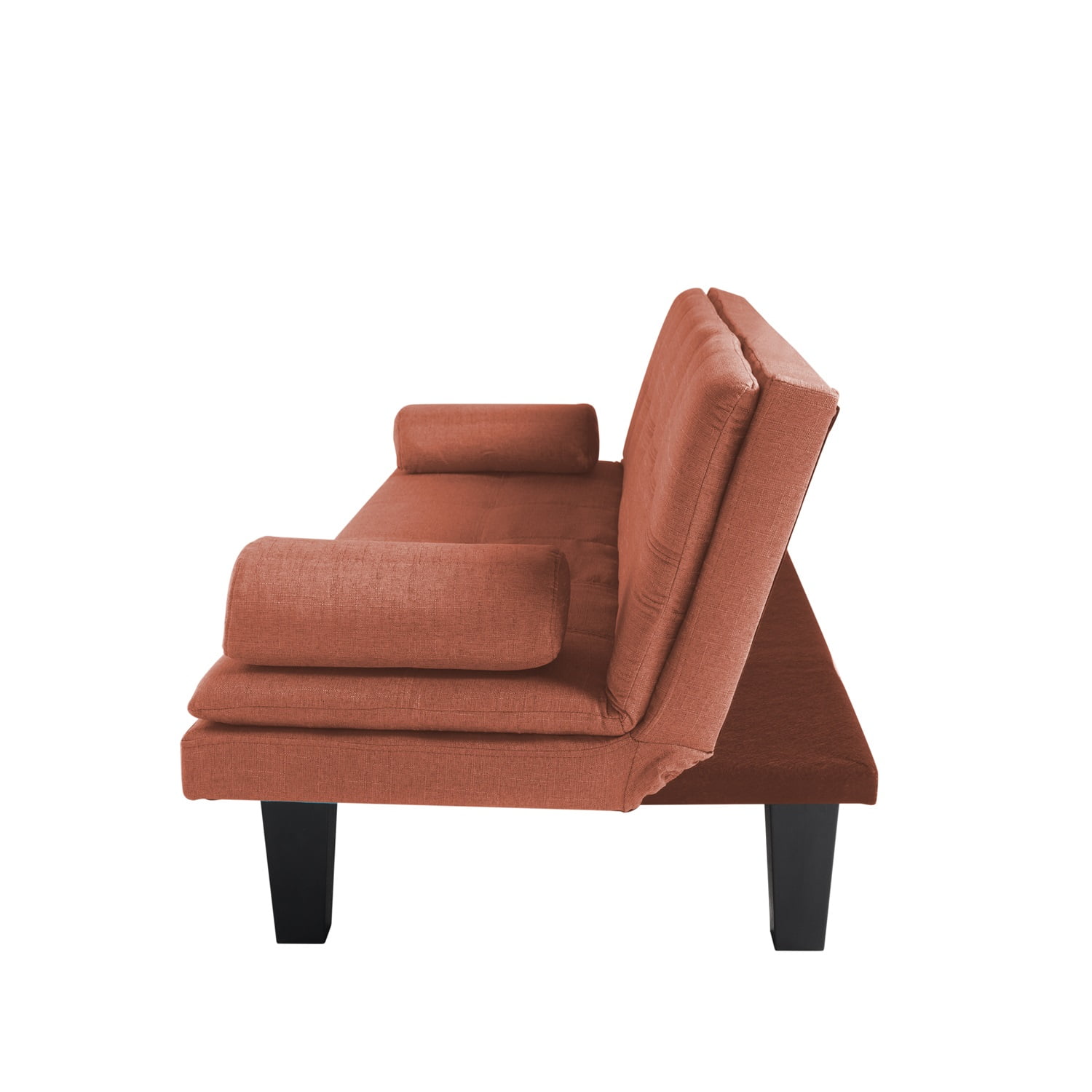 Kadyn 63.4" Futon Sofa bed, Polyester Upholstered Sofa Futon with 2 arm cushions, Modern Futon Sofa for apartment, Orange Kadyn 63.4" Futon Sofa bed, Polyester Upholstered Sofa Futon with 2 arm cushions, Modern Futon Sofa for apartment, Orange