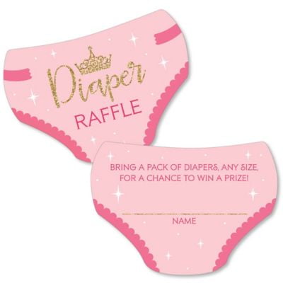 Little Princess Crown - Diaper Shaped Raffle Ticket Inserts - Pink and Gold Princess Baby Shower Activities - Diaper Raffle Game - Set of