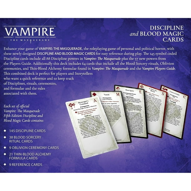 Renegade Game Studio: Vampire: The Masquerade - Discipline Deck Accessory - 5th Edition Roleplaying Game, 219 Tarot-Sized Cards, RPG, Ages 18+ Renegade Game Studio: Vampire: The Masquerade - Discipline Deck Accessory - 5th Edition Roleplaying Game, 219 Tarot-Sized Cards, RPG, Ages 18+