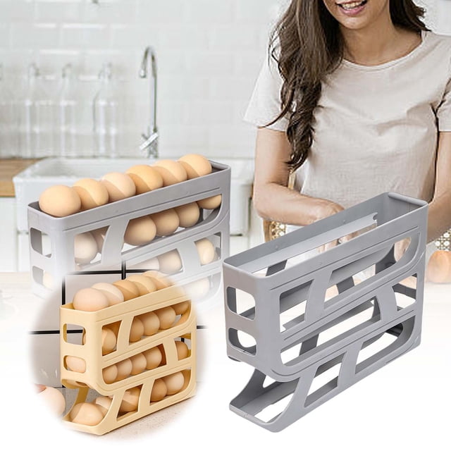 SIfdSeng 4 Tiers Egg Holder for Fridge Auto Rolling Fridge Egg Organizer Egg Dispenser for Refrigerator Space Saving Egg Holder Egg Storage for Refrigerator Large Capacity Eggs Dispenser