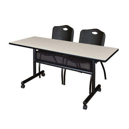 UPC: 0192357009796 | 60  x 24  Flip Top Mobile Training Table with Modesty Panel- Maple and 2  M  Stack Chairs- Black