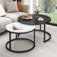 thumbnail image 2 of DEXTRUS Round Nesting Coffee Table Set of 2, Snack End Table with Metal Frame for Living Room, White & Black, 2 of 6
