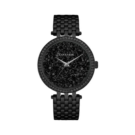 Caravelle Black Dial - Caravelle Women's Modern Black Crystal Rock Dial Black-Tone Stainless Steel Bracelet Watch 38mm
