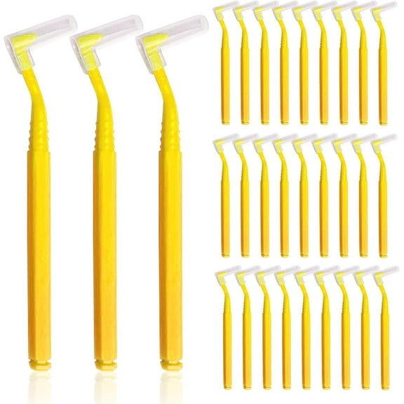 30 Pieces L Shaped Interdental Brushes,Floss Sticks Dental with Non-Slip Handle, Oral Dental Hygiene Floss Brush Flossing,Dental Brushes for Between Teeth and Gums Tooth Cleaning Tool (30 PCS)