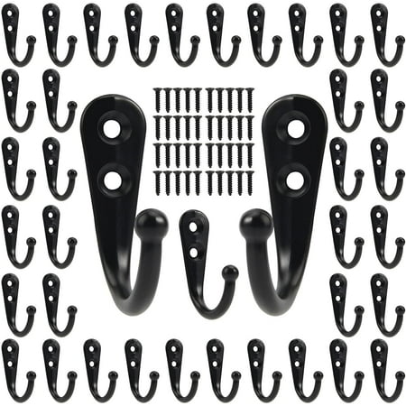 

40Pack Black Coat Hooks Heavy Duty Single Wall Hooks with Metal Screws Included Wall Mounted Hook for Hanging Clothes Hats Bags Scarfs Keys - Black