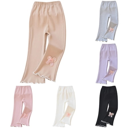 CUZIBR Girls Pants Solid Color Casual Flare Leg Trousers For Toddler Kids Spring Autumn Fashion Style Long Leggings Comfortable Everyday Wear Age 2 10 Years Khaki 7-8 Years