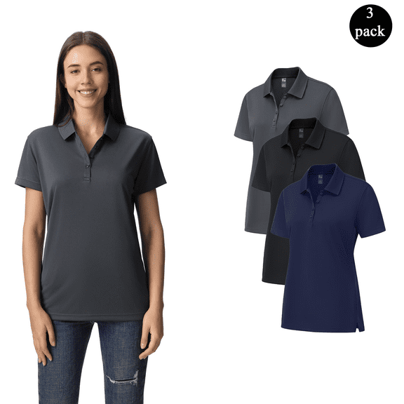 Zfeel Women’s Dry Fit Polo Shirts, 3-Pack Mix Color, UV Protection, Full Polyester, XS