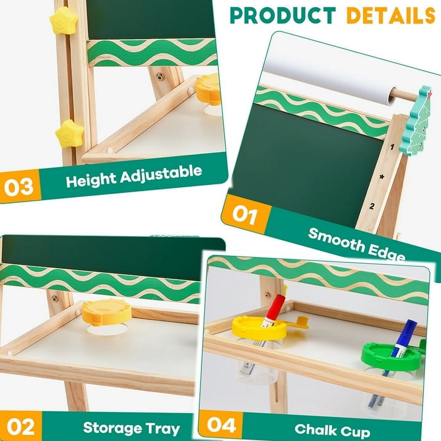 Ealing Kids Easel with Paper Roll Double-Sided Adjustable Standing Easel with Numbers &Other Accessories