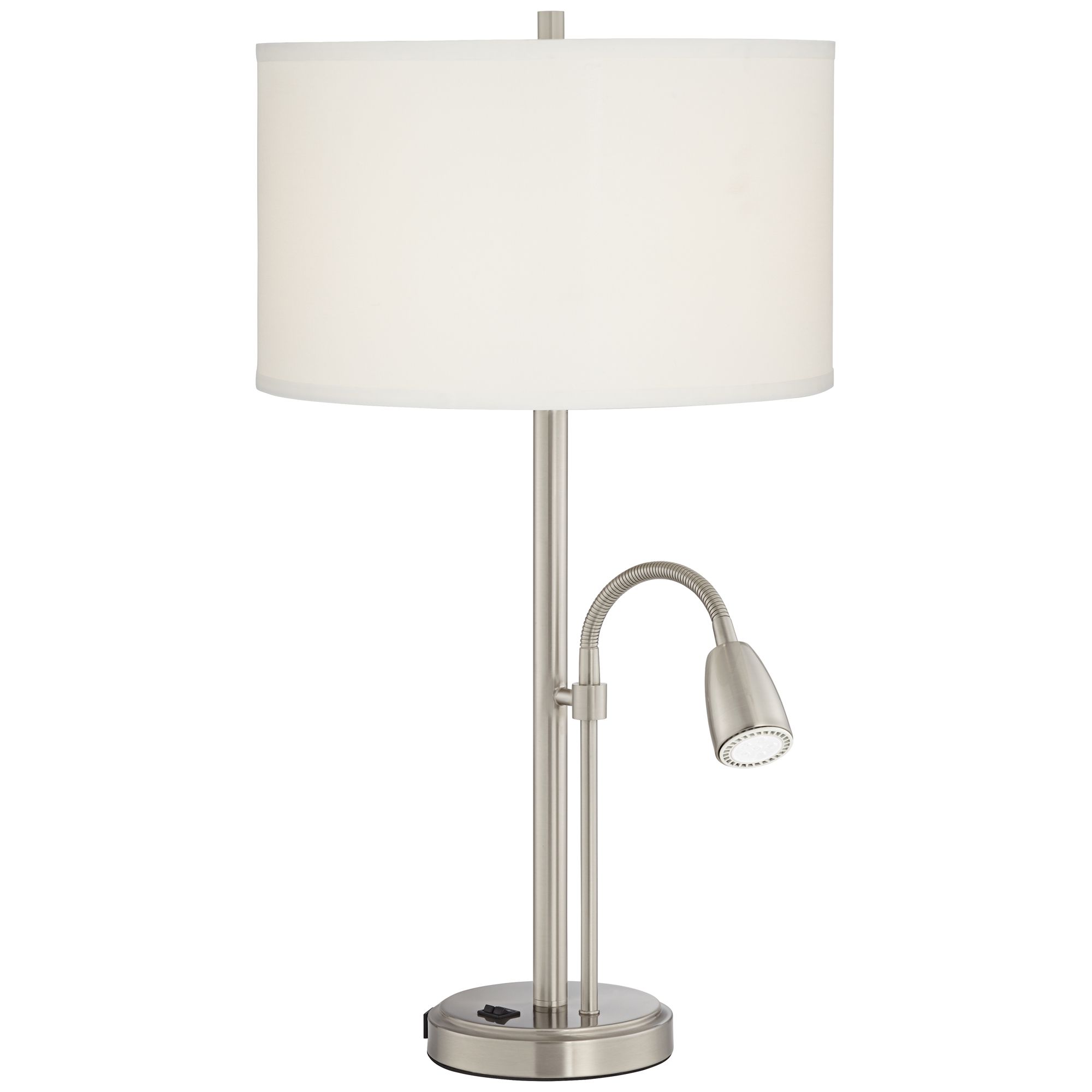 Possini Euro Design Traverse Modern Table Lamps Set of 29 1/2" Tall Brushed  Nickel with USB Charging Port LED Gooseneck White Drum Shade for Desk 