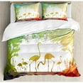 thumbnail image 3 of Wildlife Decor Twin Size Duvet Cover Set, Modern Flamingo Figures in Digital Art with Polygonal Featured Shadow Effects, Decorative 2 Piece Bedding Set with 1 Pillow Sham, Multi, by Ambesonne, 3 of 3