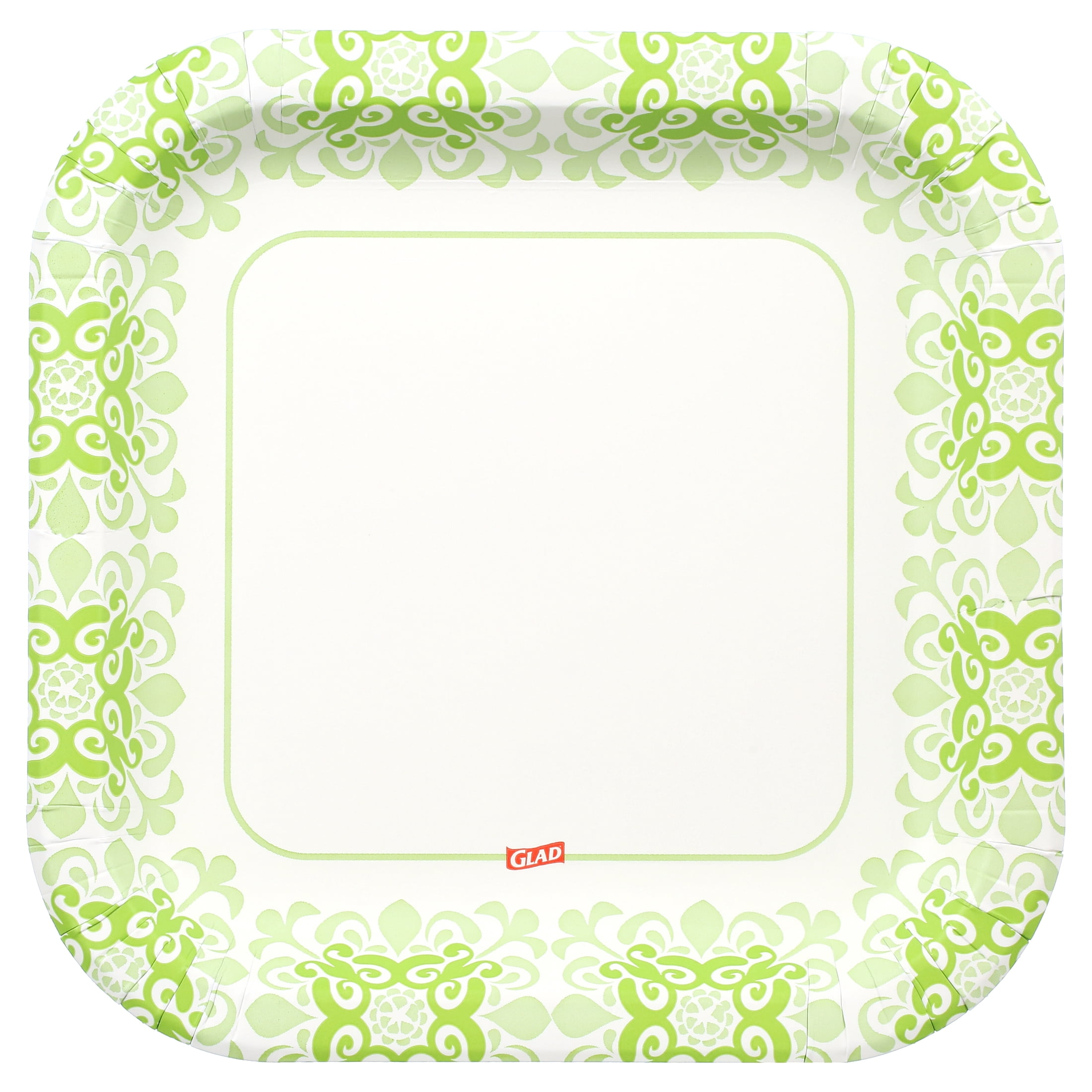 Glad Everyday 10" Square Paper Plates Green Victorian, 2 pack (100 plates total)