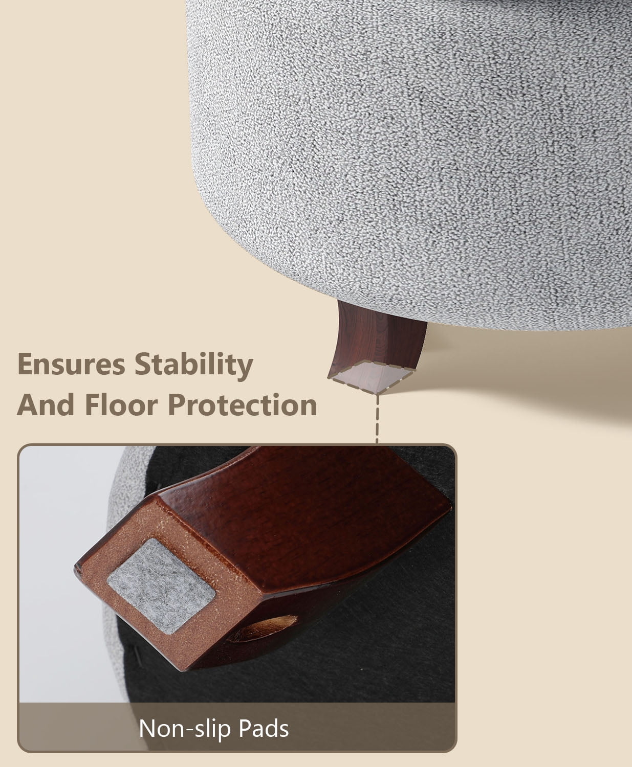 OSM Ottoman,Round Foot Rest Stool, Upholstered Large Ottoman Chair with Storage for Living Room & Bedroom, Decorative Home Furniture, Gray