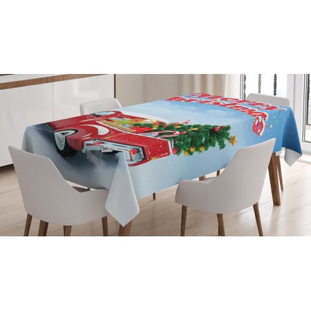 

Christmas Tablecloth Pickup Truck Filed with Ornament Cold December Weather Snowflakes Merry Christmas Rectangular Table Cover for Dining Room Kitchen 60 X 90 Inches Multicolor by Ambesonne