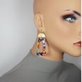 thumbnail image 2 of Multi Color Confetti Rectangle Boho Statement Earrings, Hypoallergenic Earwires, 2 of 4