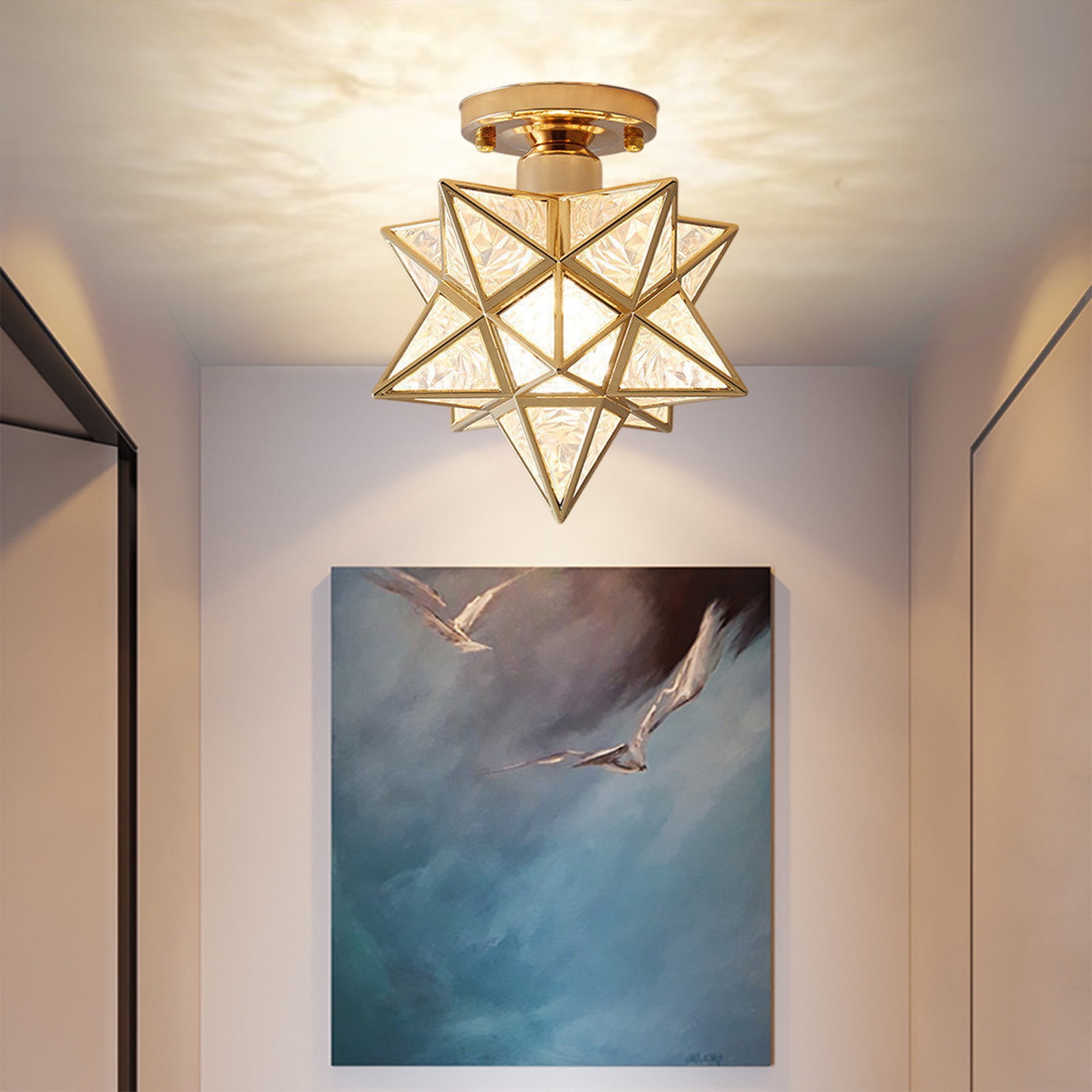2 Packs Crystal Ceiling Light Fixture Modern Star Design with Warm Glow for Hallway Balcony Entryway PVC Material 25x20x20cm Easy Installation Home Decor Lighting