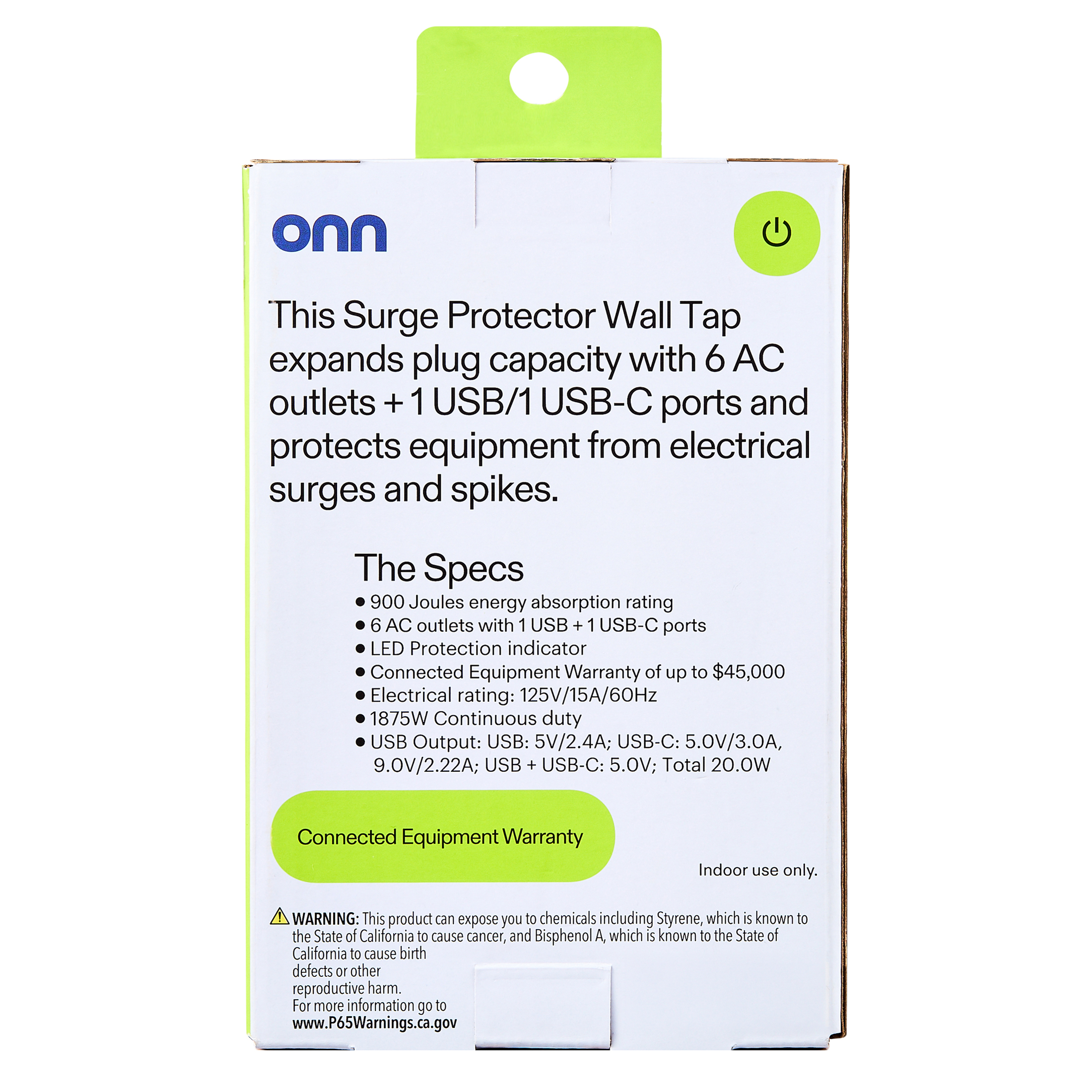 onn Surge Protector Wall Tap with 6 AC Outlets and USB Ports photo 5