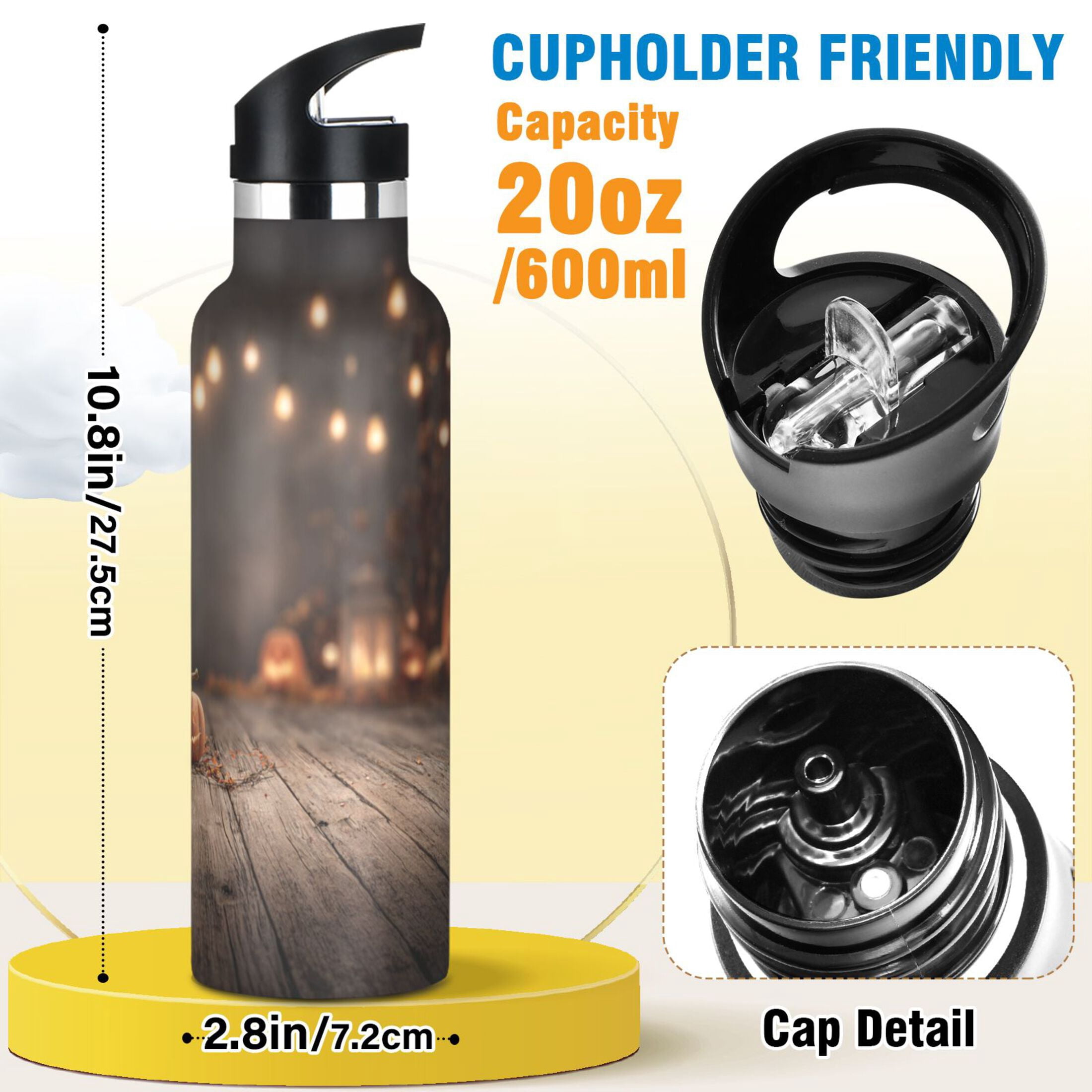 Kids Insulated Stainless Steel Sports Water Bottle 600ml (20oz) Pumpkins and Lanterns