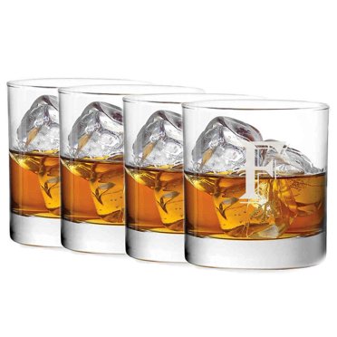GIFTS INFINITY Personalized Customized Set of 4 Double 11oz Old Fashioned Glasses Laser Engraved (F)