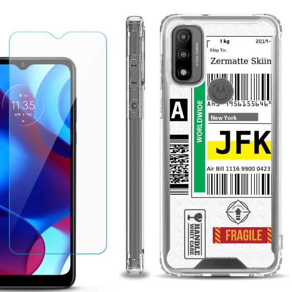 Shockproof Bumper Phone Case for Motorola Moto G Pure, with Tempered Glass Screen Protector, by OneToughShield ® - Mail / New York