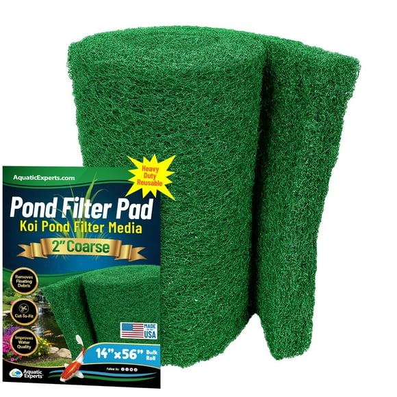 Aquatic Experts Green COARSE Pond Filter Pad - 2 inch Thick - Bulk Roll Water Garden Filter Pond Media - Made in USA, (14"" x 56"")