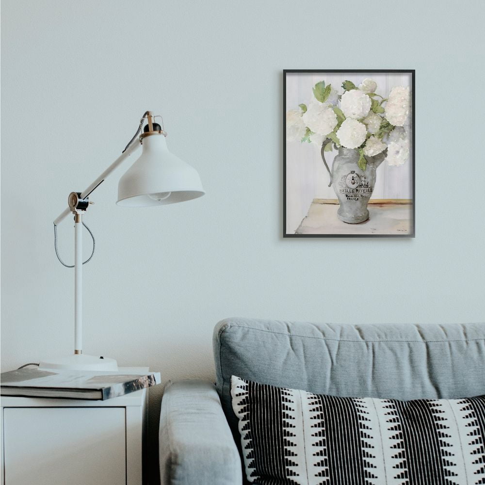 Stupell Industries White Hydrangea in French Country Pitcher Still Life Framed Wall Art Design by Stellar Design Studio, 16" x 20", Black Framed