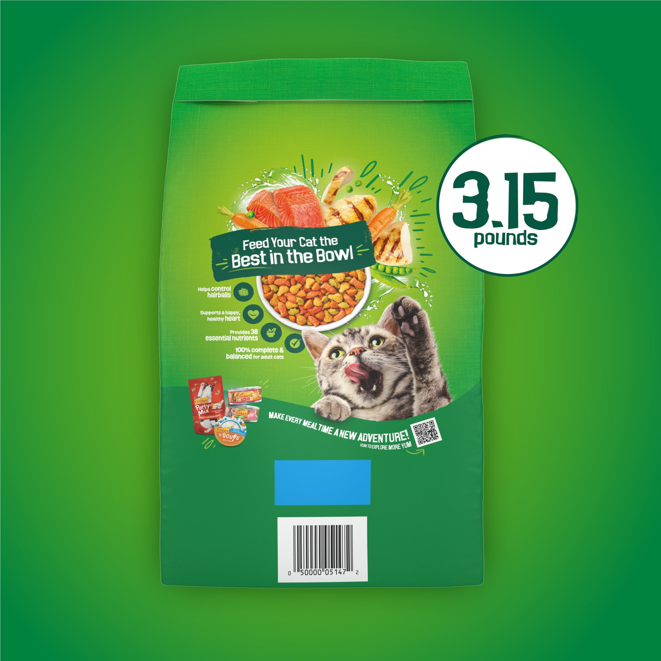 (3 pack) Purina Friskies Indoor Delights Dry Cat Food Flavors of Chicken, Salmon, Peas, and Carrots, 3.15 lb Bag