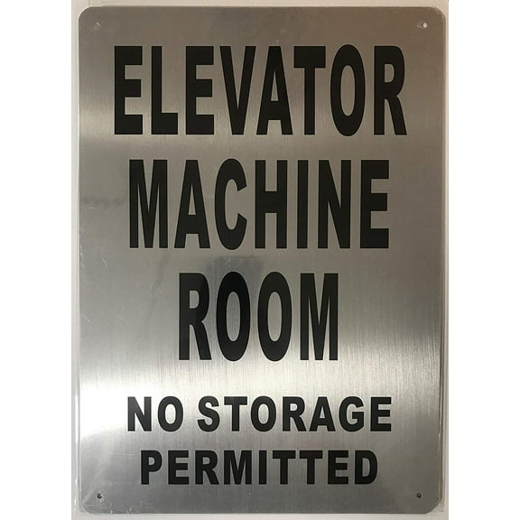 ELEVATOR MACHINE ROOM SIGN (Brushed aluminium, RED 10x14)